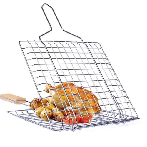 Grill Basket durable non-toxic Folding Dual Fish Hamburger Clip Folder Clamp BBQ Roasting Grilling Net Picnic Tool