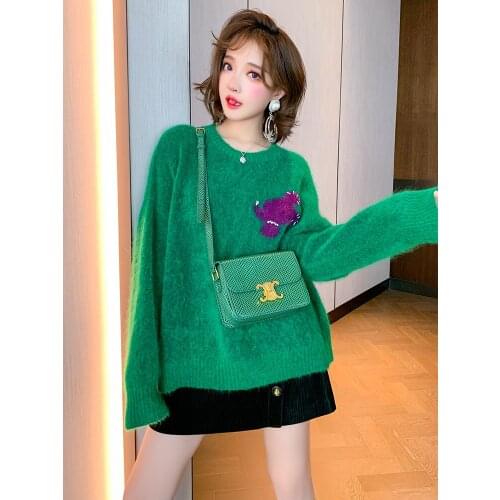 Languid is lazy wind plush bump color nail bead sets round collar loose-fitting sweater comfortable womens new High Quality