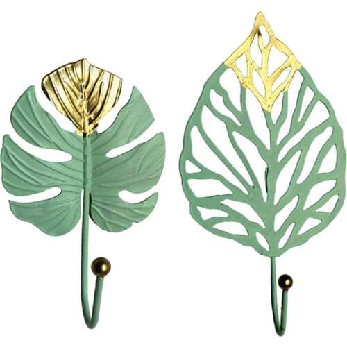 Metal Iron Leaf Shape Hooks Key Holder Door Wall Wardrobe Bag Scarf Hanger Mini Hook Hanging Single Coat Hook Clothes Rack