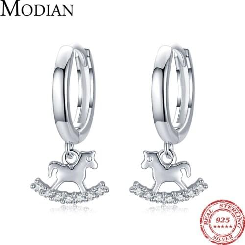 Modian 2021 Original New Trendy 925 Sterling Silver Elegant Trojan Horse Buckles Hoop Earrings For Women Fine Jewelry Arete