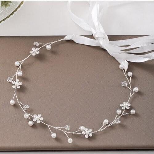 Fashion Silver Color Tiaras Hairbands Handmade Pearl Headbands Flower Rhinestone Wedding Hair Accessories Bridal Hair Jewelry