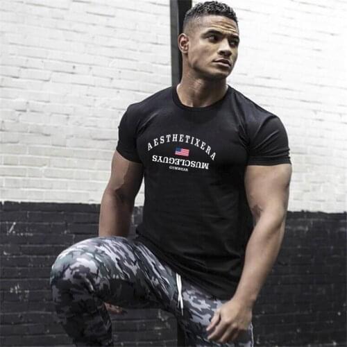 Muscleguys Gym Men Sports T-shirt Fitness Tshirt Bodybuilding Clothing Cotton Workout T Shirts plus size M-2XL