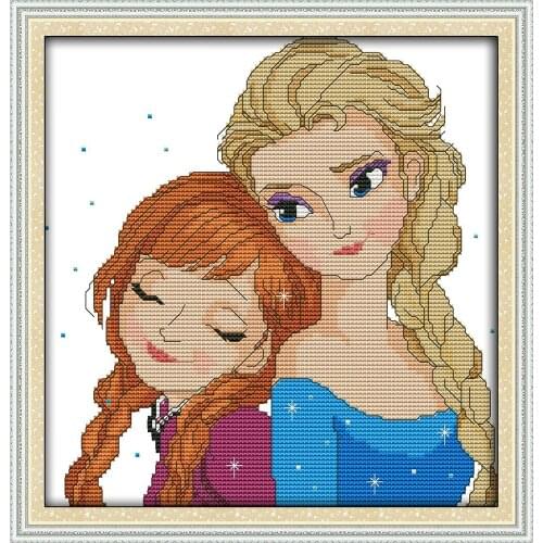 Joy sunday cartoon style Two beautiful girl pretty cross stitch motifs for girls embroidery thread kits