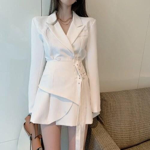 White Blazer Dress Women Solid Elegant Designer Korean Dress Female Office Lady Casual One-Piece Dress Fall 2020 Women Clothing