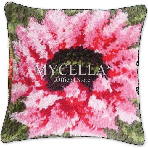 Latch Hook Cushion Two Roses Pre-Printed Canvas Cushion Front Acrylic Yarn Crochet Pillow Case Kits Sofa Bed Pillows Home Decor