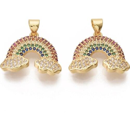 5pcs Golden Plated Brass Cubic Zirconia Pendants Colorful Rainbow Pendant Charms for DIY Jewelry Making Necklace Accessories
