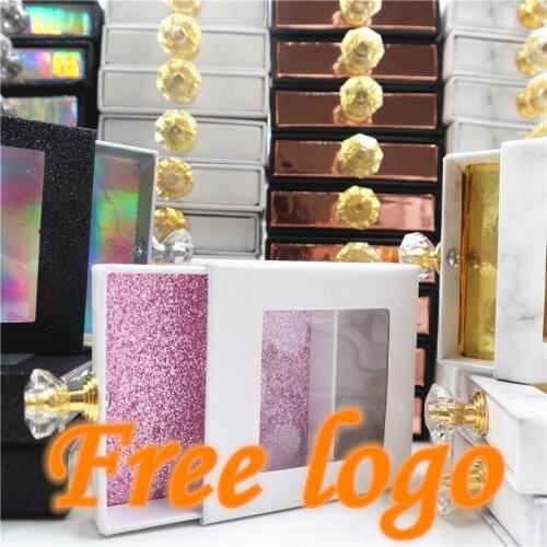 Newes 50/100pcs Crystal pull with handle Packing Box for 25mm long EyeLash Wholesale Bulk Cheap Pretty Lashes Storage Packaging