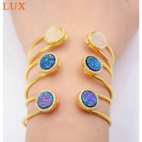 Adjustable Bangles For Women Natural Druzy Stone Bracelets & Bangles Fashion Jewelry Womens Accessories Round Gold Bangle