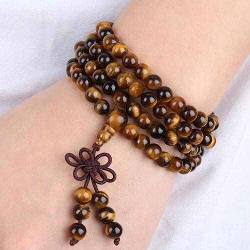 SUNYIK Tigers Eye Stone 6mm Buddhist Buddha Meditation 108 Prayer Bead Mala Bracelet/Necklace