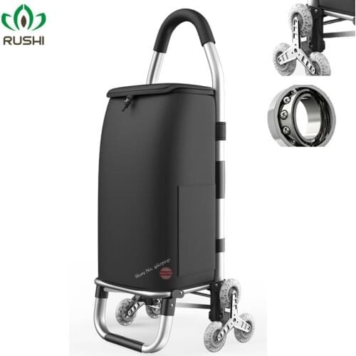 36L Big Folding Home Trolley Portable Aluminum Stair Climbing Cart with Oxford Cloth Bag Portable Shopping Trolleycart for Elder