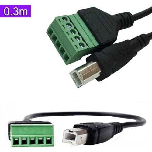 USB 2.0 B Male Plug to 5 Pin/Way Female Bolt Screw Shield terminals Pluggable Type Adapter 0.3m