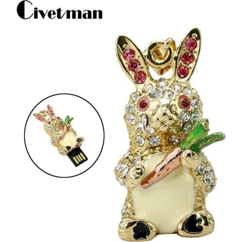 Crystal Necklace USB Flash Drive Rabbit Pen Drive Pendant Memory Stick 4GB 8GB 16GB 32GB 64GB 128GB 256GB Pendrive Cartoon Disk