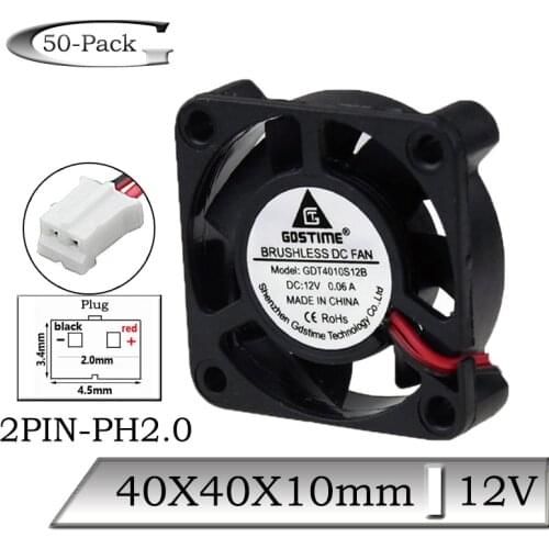 50Pcs/Lot Gdstime DC 12V 40x40x10mm 40mm Mini Cooling Fan Air Ventilation Fan 40mmx10mm 4cm Brushless Axial 2PIN Cooler Fan