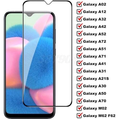 9D Tempered Glass For Samsung Galaxy A02 A12 A32 A42 A52 A72 M02 M62 Screen Protector A 51 A71 A21S A31 A41 A50 A70 Protect Film