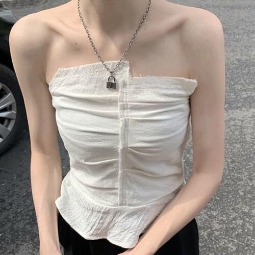 Party Mini Sexy Blouse Tops for Women Backless Korean Patchwork Casual Blouse Vest Female Summer 2021 Sweet Kawaii Blouse Shirt