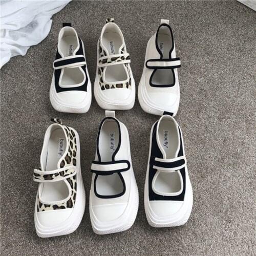 Ins Hook&loop mary janes canvas shoes women creepers sneakers moccasins square toe thicke soled leopard loafers woman flats 2021