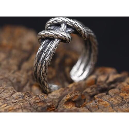 Thai Silver Fashion Accessories Old Index Finger Opening Retro Ring Japan and South Korea Woven Men and Women Personality Ring