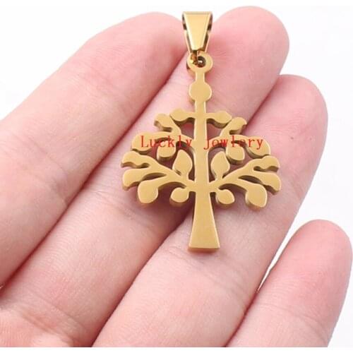 Gold Stainless Steel Tree Charms Pendant Tag Necklace Punk HIp-hop jazz mens jewelry