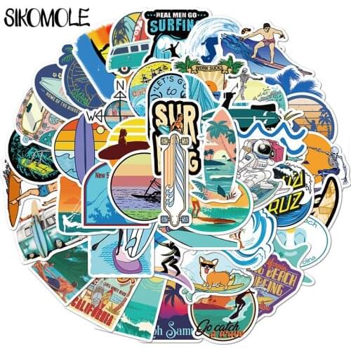 50PCS Outdoor Surfing Sticker Summer Sports Tropical Beach Surfing Waterproof To DIY Surfboard Car Skateboard Decals Stickers F5