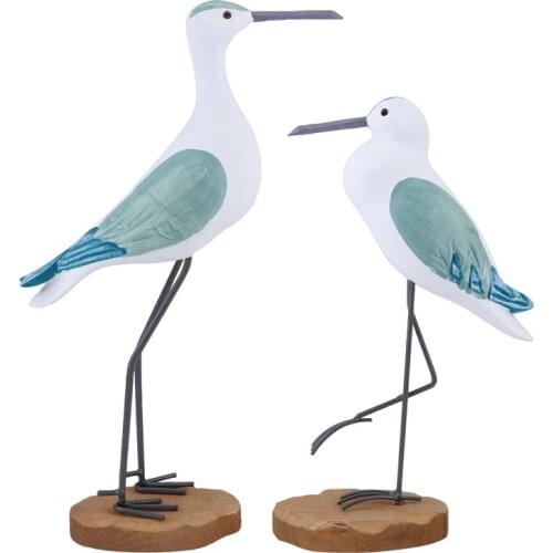 2pcs Wooden Seagull Mediterranean Decoration Lifelike Bird Craft Ornament Home Desktop Sculpture Figurines Craft Model