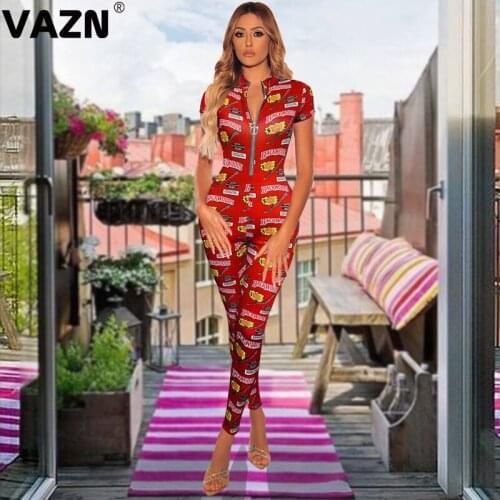 VAZN 2020 Women Hot List Young Regular Sexy Free Soft Elastic Daily Style Short Sleeve High Waist Long Pencil Jumpsuits