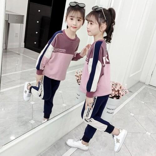 2021 Loose Spring Summer Childrens Clothes Set Baby Girls Sweatshirts + Pants 2pcs/Set Kids Costume Teenage Girl Clothing High