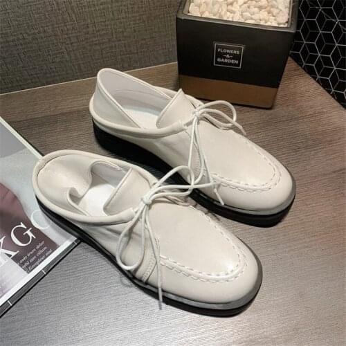 2021 Spring/Autumn Women Shoes Round Toe Lace-Up Chunky Heel Pumps Platform Soft PU Leather Thick Heel Shoes Plus Size 41/42/43