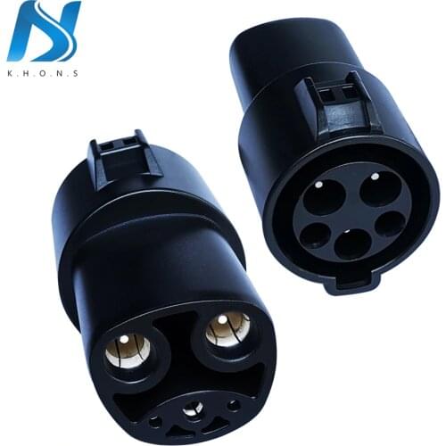 Khons EVSE Adaptor 16A 32A 60A Electric Vehicle EV Charger SAE J1772 Socket Type 1 To Tesla Connector EV Adapter For Charging