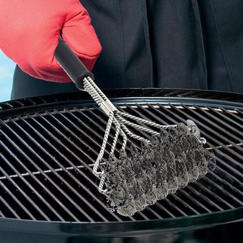 1PC Barbecue Grill BBQ Brush Clean Tool Stainless Steel Wire Bristles Non-stick Cleaning Brushes With Handle Durable Cook QA 051