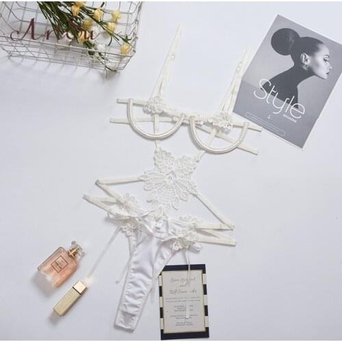 ArtSu Floral Bandage One Piece Lace Bra And Panty Set Women Bra With Steel Bone Bodycon Bodysuits Intimate Lingerie Set New