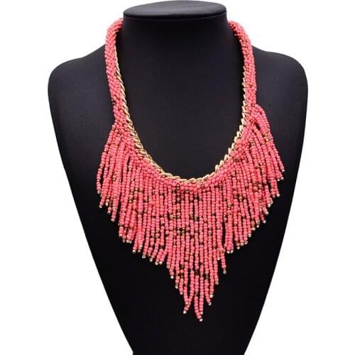 Bk Multicolor Fashion Female Hot Necklace Resin Seed Beads Long Tassels Choker Jewelry Chain Statement Pendant Bib Bohe Necklace