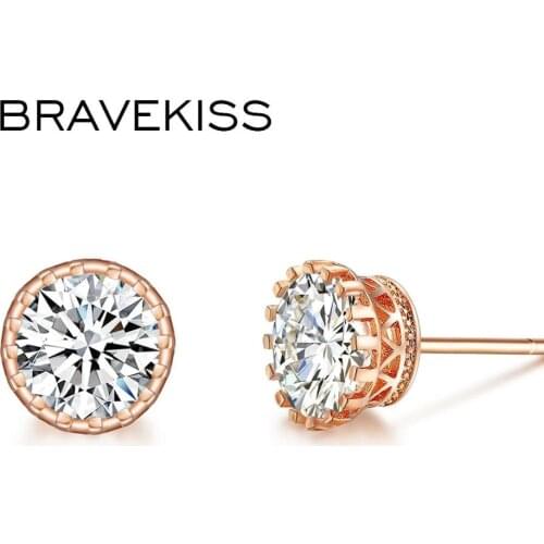 BRAVEKISS Brand Fashion CZ Crystal Stud Earrings for Women Trendy Wedding Party Jewelry Gifts Boucle D'Oreille Gift BUE0013A