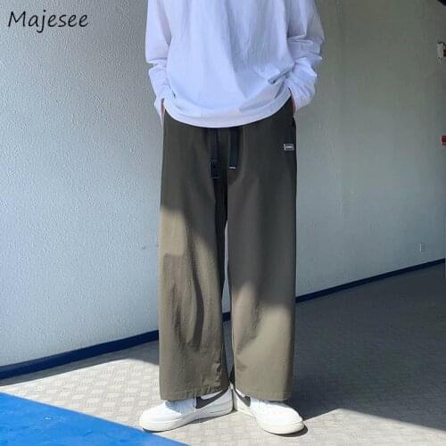 Summer Casual Pants Men Loose Wide Leg Straight Ankle Length Trousers Breathable Draped Feeling All-match Harajuku Korean Style
