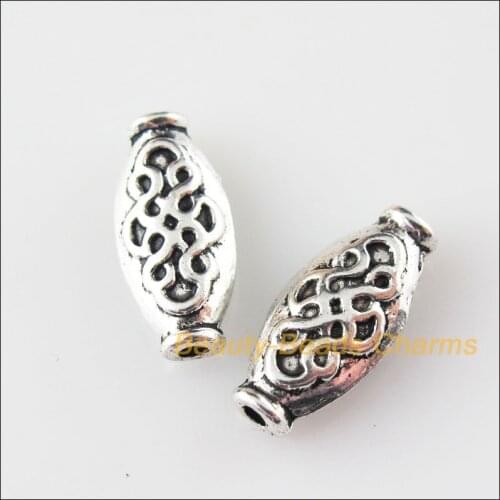 20 New Flowers Charms Tibetan Silver Tone Oval Spacer Beads 6.5x15mm