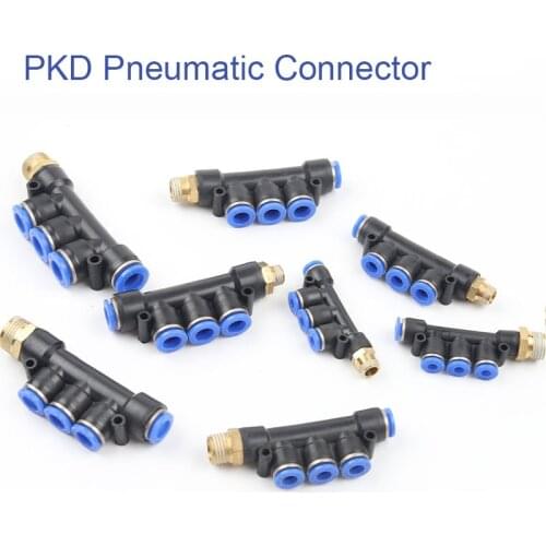1 PCS PKD Air Pneumatic Quick Fitting 5 Way With 1/8" 3/8" 1/2" BSP 1/4" Male thread 4-10mm OD Hose Tube Push In Gas Connector