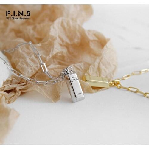 F.I.N.S S925 Sterling Silver Necklace INS Simple Geometric Square Gold Brick Shape Clavicle Chain Silver 925 Pendant Necklace