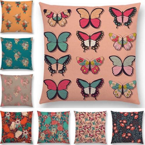 Botanical Floral And Butterfly Cushion Cover Beautiful Flowers Garden Mini Prints Home Decor Sofa Throw Pillow Case