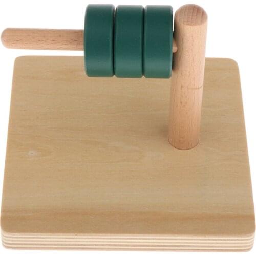 Wooden Montessori Discs Toys for Kids Math Handcrafted Green 0-3 Years Old