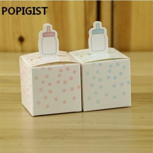 Baby bottle pink/blue Candy Box Cute Baby shower Party Boxes Its A Boy Its A Girl Lovely Gift Box 50pcs