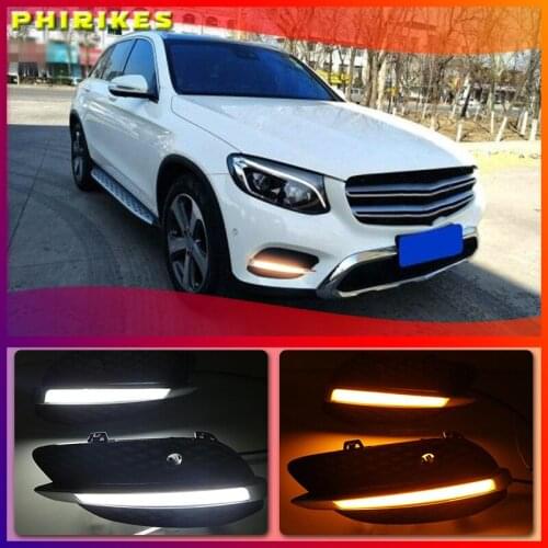 2 pcs for Mercedes Benz GLC X205 2015 2016 LED DRL Daytime Running Lights Daylight yellow turn Signal lamp light