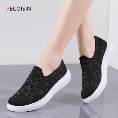 RECOISIN Fashion Women Shoes Breathable Mesh Autumn Shoes for Women Sneakers Slip-on Loafers Ballet Flats Ladies Casual Shoes
