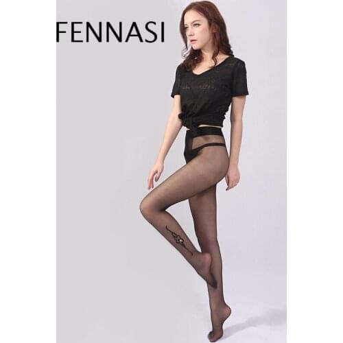 FENNASI 3 Piece Print Sexy Tights T Crotch Black Woman Pantyhose Nylons Womens Tights Sticky Transparent Crotchless Pantyhose