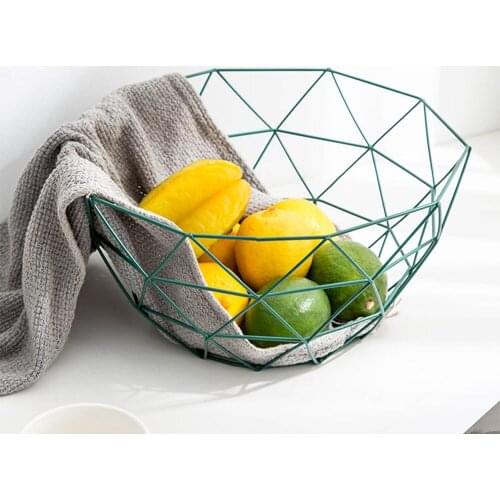 Nordic Metal Storage Basket Kitchen Bread Fruit Basket Office Desktop Sundries Organizer Basket Pink Green