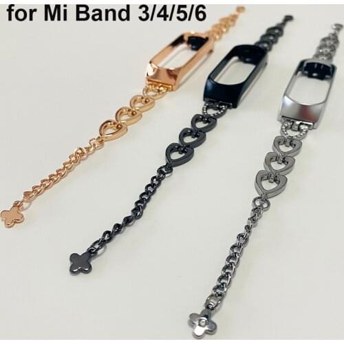 Mi Band 5 Bracelet Metal Women Strap on Mi Band 6 Bands Slim Chain Watchband for Xiaomi Mi Band 3/4/5 Wristband Stainless Steel