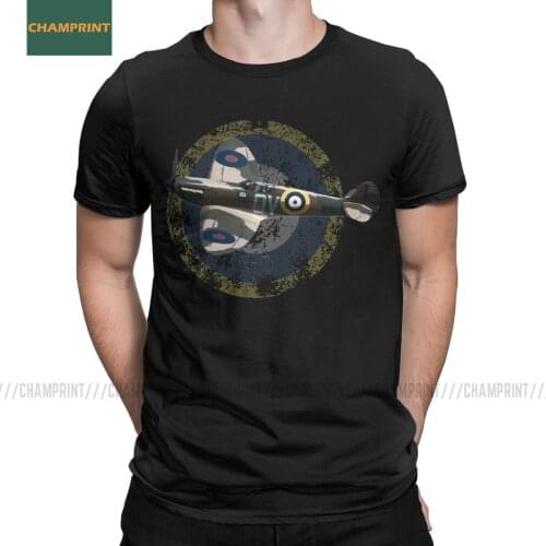 British RAF Supermarine Spitfire Fighter Plane T Shirts Men Cotton T-Shirts Plane WW2 Pilot Aircraft Airplane Tees Short Sleeve