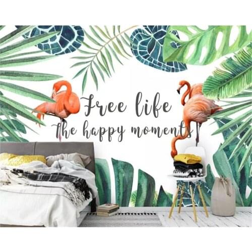Beibehang wall papers home decor Modern white brick wall hand drawn Nordic flamingo background wall wallpaper for walls 3 d