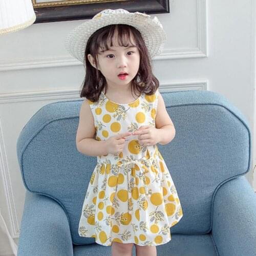Girls' Dress Summer Dress Floral Sleeveless Dress Vest Dress Washable Polka Dot Cotton Flower Print Vest Dress with Hat