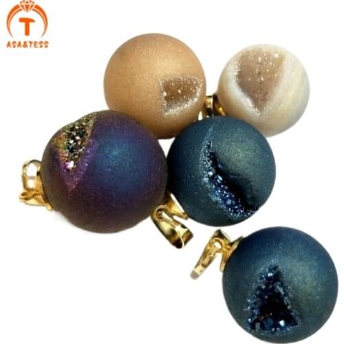 Natural agates druzy pendant rainbow geode drusy bead Charms for necklace making Smile mouth jewelry