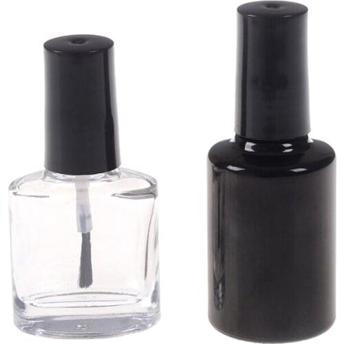 10/15ml Empty Nail Polish Bottle Clear Glass With Brush Refillable Manicure Tool