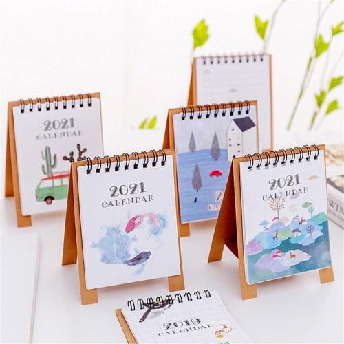 Hand Drawing 2021 Fresh Cartoon Mini Flamingo Desktop Paper Calendar Dual Daily Scheduler Table Planner Yearly Agenda Organizer